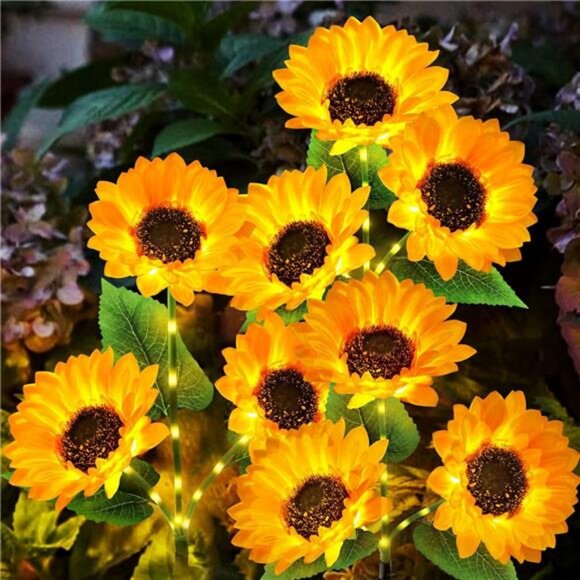 Solar Lights Outdoor Garden Decor - Upgraded 3 Pack with 9 Sunflower - Picture 1 of 7
